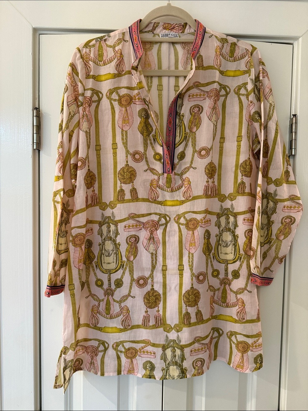 Debbie Katz Large Tunic/over Up Scenic Rope Print in Blush Pink & Olive